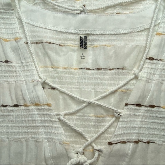 WAVE ZONE Beach Pool CoverUp White Lace-Up Tunic Top Sz L - Picture 12 of 12